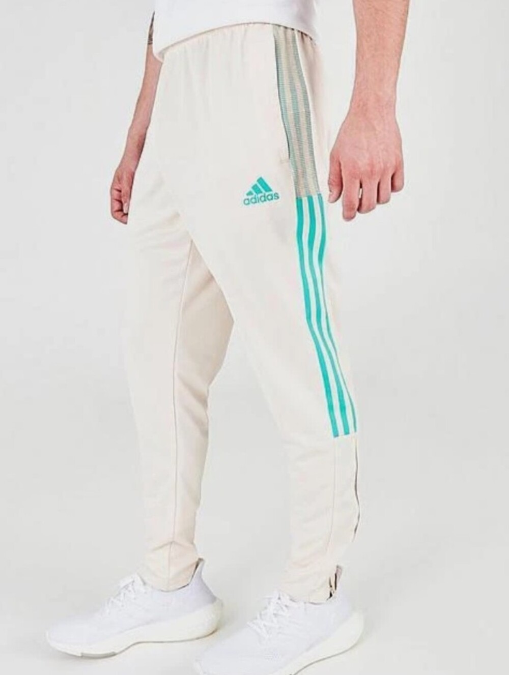 Adidas Men's Tiro Zip Pocket Track Pants Wonder White Mint Stripes,size S soccer